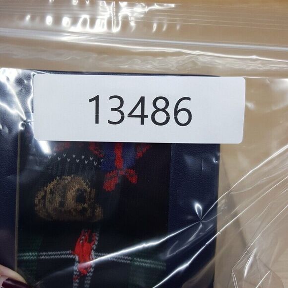 POLO RALPH LAUREN Crew Socks Mens 10-13 Black Fair Isle Tartan Plaid Bear Logo - Picture 7 of 7